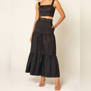 Lavender Brown Nyla Skirt Black Maxi Tiered Size Small